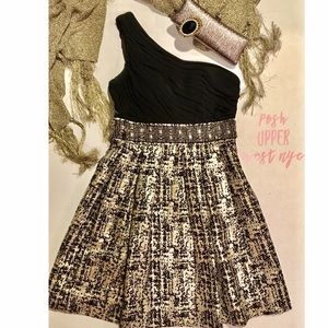 Metallic Shimmer- Gold & Black Cocktail Dress